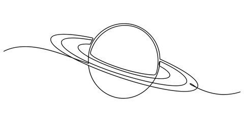 Minimalist continuous line art of Saturn with rings suitable for cosmic theme designs astronomy and space concept. © Nikhil Ray