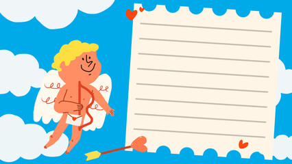 Fototapeta premium Cupid & paper note doodle desktop wallpaper