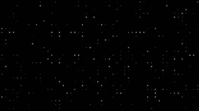 Bright halftone dots texture animated on black background. Flickering sphere Random Dots in distorted pattern. Dynamic white circles creating a grid looping texture. Many small balls are blinking.