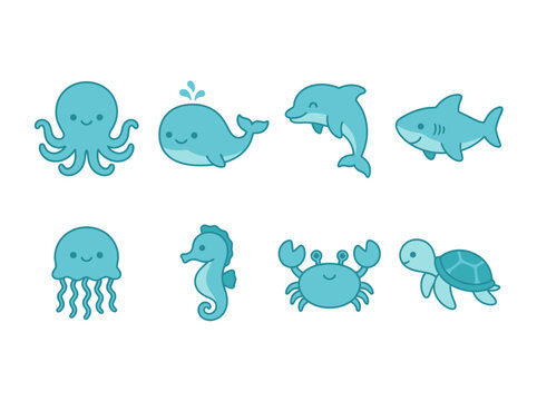 Cartoon Marine Creatures Collection.