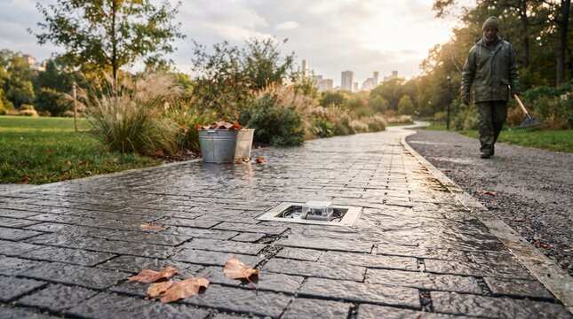 Restored permeable drain after autumn leaf cleanup