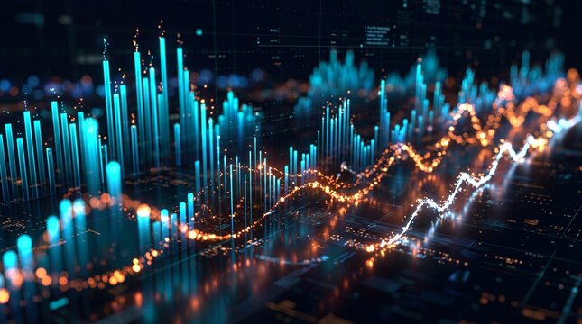 Futuristic Financial Data Visualization and Stock Market Chart