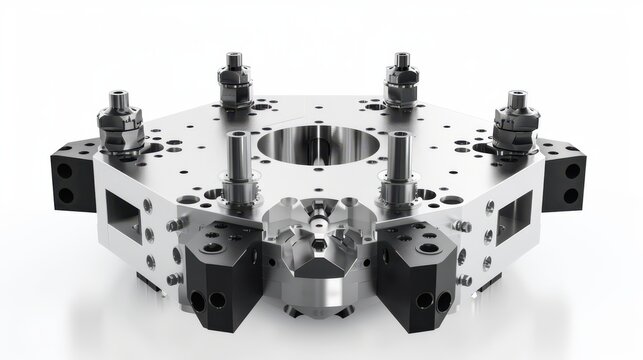 Automatic tool changer mounted on cnc machine base plate