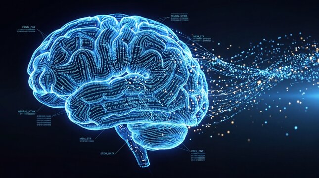 Artificial Intelligence Concept with Glowing Digital Human Brain