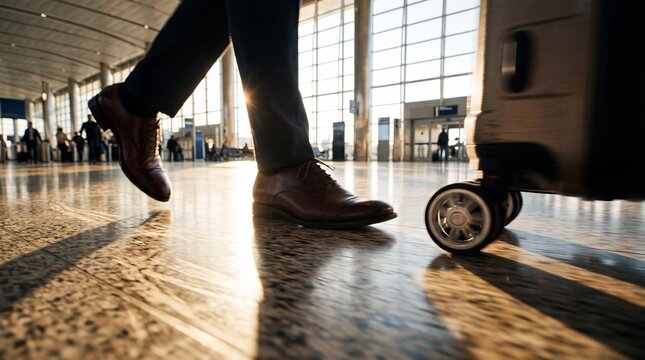 Businessman Walking with Luggage in Airport Terminal