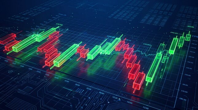 Stock Market Candlestick Chart with Digital Trading Data