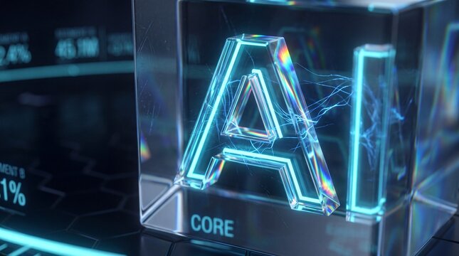 Futuristic AI Core Cube with Glowing Neural Network