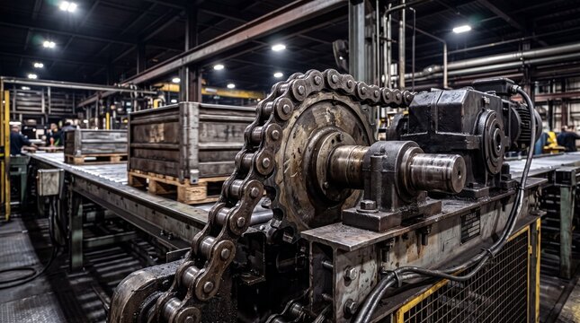 Industrial Conveyor Chain and Sprocket in Manufacturing Factory