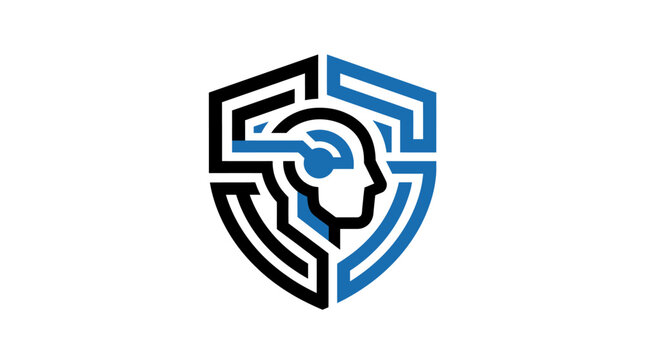 Cyber Security Shield with Human Profile and Tech Circuit Vector Illustration