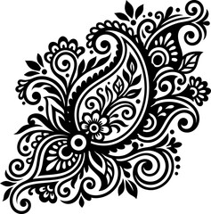 Elegant and detailed black and white floral paisley composition for sophisticated textile and graphic design © Grapic Design