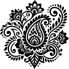 Elaborate black and white paisley floral design element for textile patterns or henna tattoo art © Grapic Design