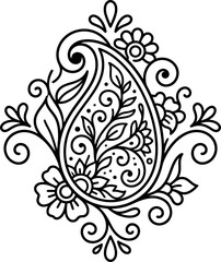 Elegant black and white paisley floral design element for traditional henna or tattoo art projects © Grapic Design
