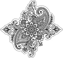 Ornate black and white paisley floral composition for textile pattern or henna tattoo design art © Grapic Design
