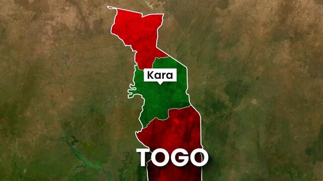 Togo map region animation with Kara highlighted in video clip