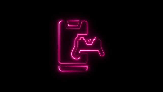Neon pink smartphone and game controller icon for mobile gaming
