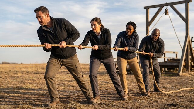 Team Pulling Together to Reach a Common Goal.