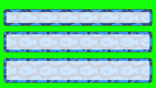 ゆるい魚のイラストが背面で横移動している個性的なテロップベース