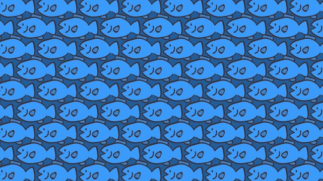 画面いっぱいにゆるい魚のイラストが敷き詰められたコミカルな背景素材