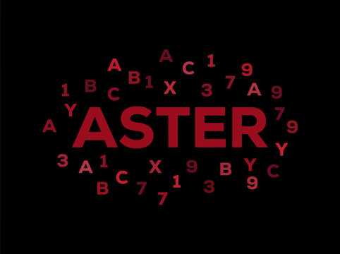 Abstract Red Alphanumeric Typography Design Featuring ASTER Text on Black Background for Technology and Cybersecurity Concepts