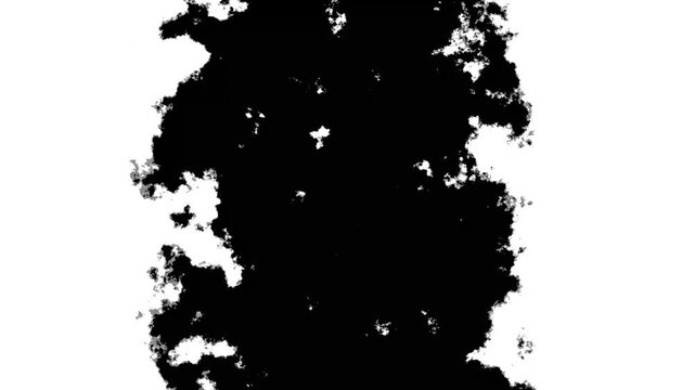 Black ink stain spreading in water, abstract paint brush stroke shape black ink splattering flowing, artistic ink splatter splash effect, brush stroke black and white transition background. 4k video