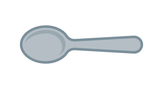 A silver spoon rests on a white background presented as a flat vector illustration