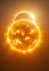 Fototapeta premium Solar eclipse and astronomy, total sun eclipse with glowing corona and solar flares in deep space, celestial event and planetary alignment in the galaxy
