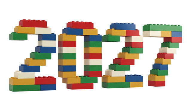 Building block 2027 numbers isolated PNG on transparent background