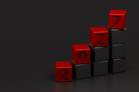 Ascending bar chart with cubes showing 2027 approaching