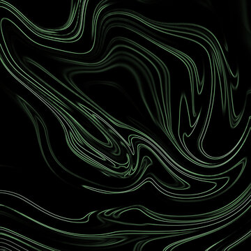 Green swirling lines create an abstract fluid vector pattern on a black background