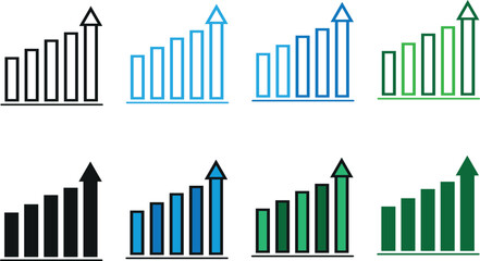 Obraz premium Business Growth Bar Chart Icon Vector Set For Financial Analysis And Success Metrics Projects