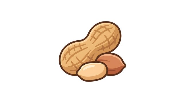 A clean and simple vector illustration of a whole peanut in its textured shell alongside two shelled peanut kernels, isolated on a white background