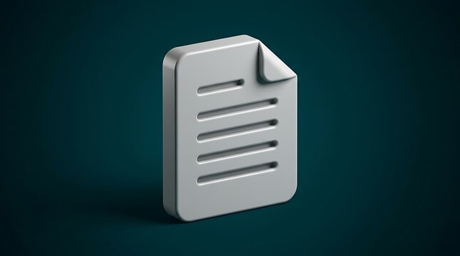 3D rendered document file icon with a folded corner representing a text note or paper sheet on a dark teal background