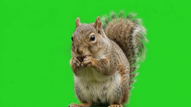 squirrel stuffing its cheeks with nuts and seeds on green screen, cute wildlife feeding behavior, detailed fur and whiskers, isolated rodent animal, natural food storage stock footage