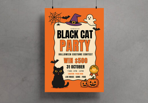Black Cat Party Poster Template