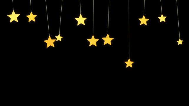 糸に吊られた金色の星飾りが上から次々に下りてきて弾みながら揺れる透過アニメーション