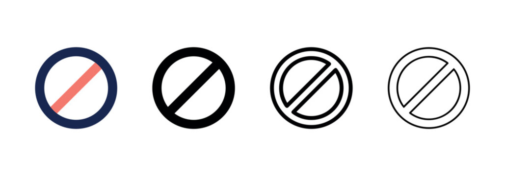 Universal prohibition sign icon set for restrictions or forbidden actions