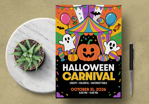 Halloween Carnival Flyer Template for Spooky Party Celebration