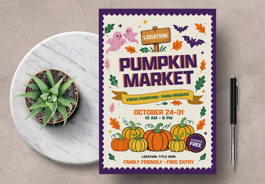 Pumpkin Market Flyer Template for Autumn Harvest Festival
