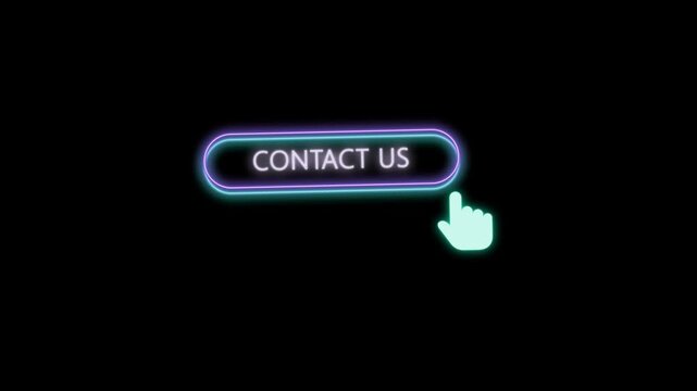 Contact Us button click neon animation on black background loop
