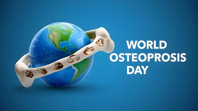 World osteoporosis day concept with a human bone against a globe