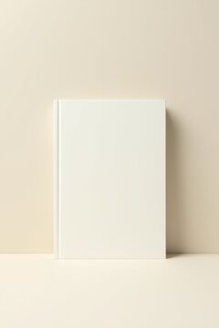 Libro cerrado de estilo editorial minimalista, vista frontal, portada en blanco, superficie lisa de color blanco roto