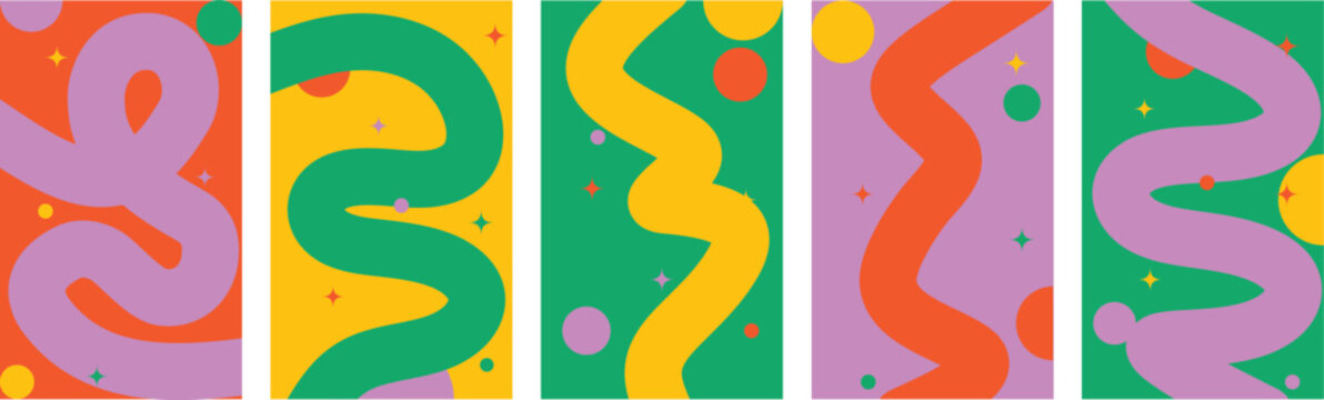 colorful abstract wavy shapes and ribbons collection modern geometric poster vector design