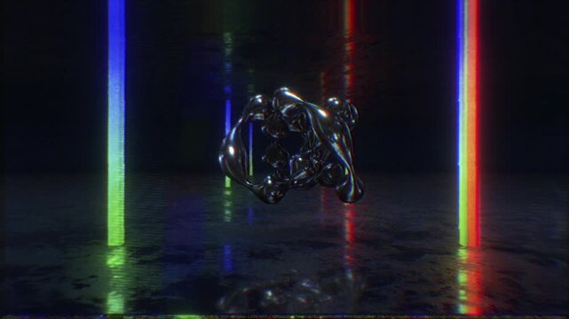 A dark, moody abstract background with reflective surfaces and bright neon accents, perfect for VJ loops, club visuals, and concert backdrops.