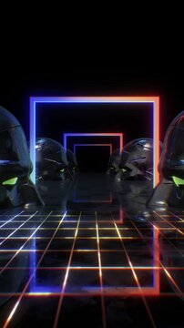 A dark, moody abstract background with reflective surfaces and bright neon accents, perfect for VJ loops, club visuals, and concert backdrops.