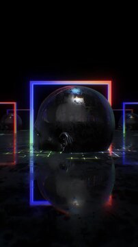 A dark, moody abstract background with reflective surfaces and bright neon accents, perfect for VJ loops, club visuals, and concert backdrops.