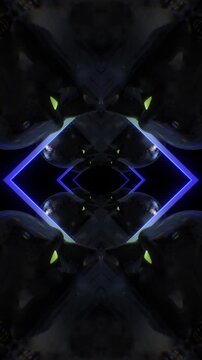 A dark, moody abstract background with reflective surfaces and bright neon accents, perfect for VJ loops, club visuals, and concert backdrops.