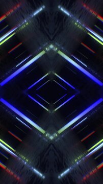 A dark, moody abstract background with reflective surfaces and bright neon accents, perfect for VJ loops, club visuals, and concert backdrops.