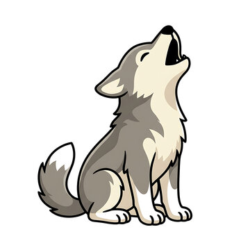 Cute Baby Wolf Howling Cartoon Flat Art Illustration
