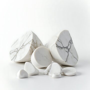 White Marble Geometric Shapes with Gray Veining on White