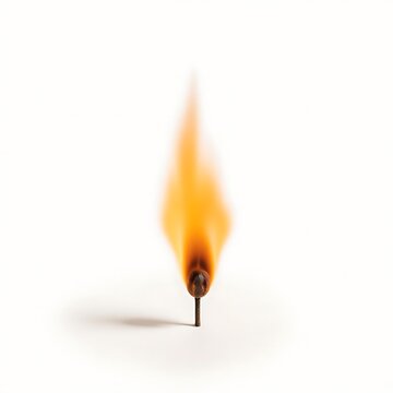 Burning Match with a Bright Orange Flame on White